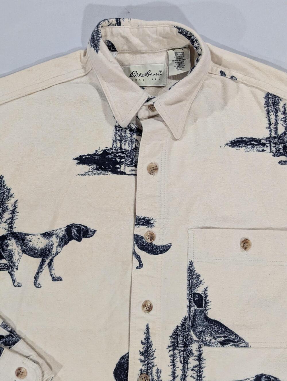 Eddie Bauer Shirt Mens S White Wildlife Hunting Long Sleeve Button Up Casual